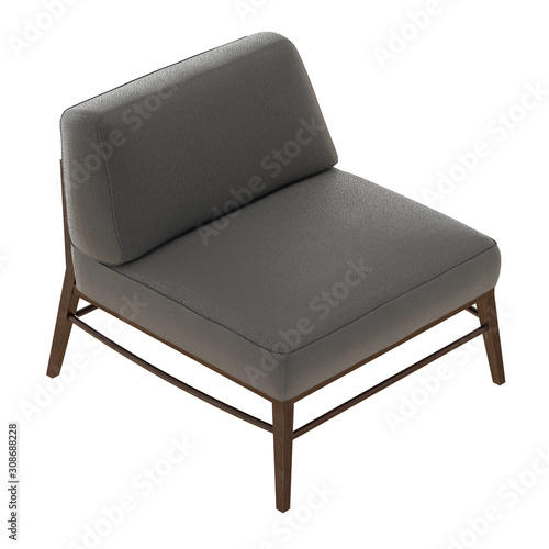 Black leather armchair on an isolated background. Side view. 3d rendering