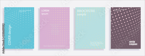 Minimalistic cover design templates. Set of layouts for covers  books  albums  notebooks  reports  magazines. Line dot halftone gradient effect  flat modern abstract design. Geometric mock-up texture