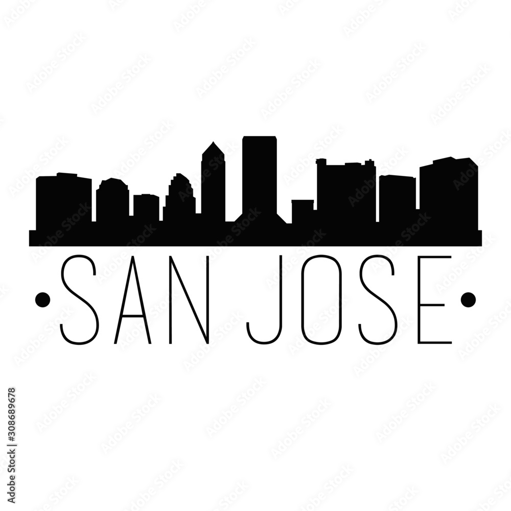 Fototapeta premium San Jose California Skyline. Silhouette City Design Vector Famous Monuments.