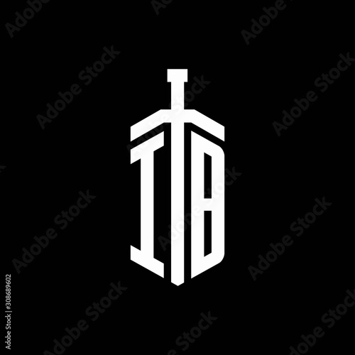 IB logo monogram with sword element ribbon design template