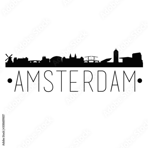Amsterdam Holland City. Skyline Silhouette City Design Vector Famous Monuments.