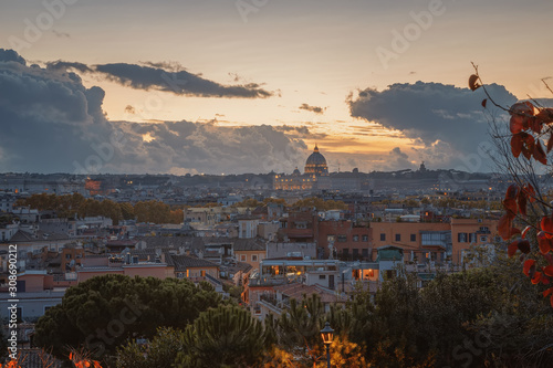 Photography Evening view of the Roman rooftops from from the public park Pincian Hill, Villa