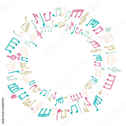 Frames with music notes doodle. Vector isolated objects on background.