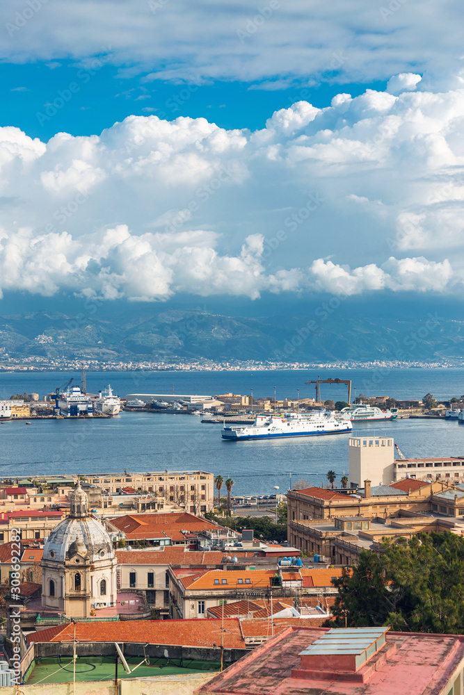 MESSINA, ITALY - January 20, 2019: Seascapes and Buildings in Messina, Italy