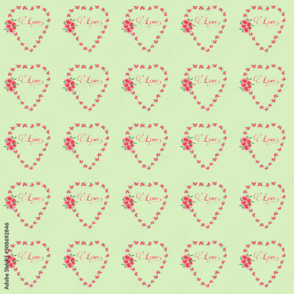 pattern stylized wreaths of pink flowers on a colored background pattern stylized wreaths of pink flowers on a colored background