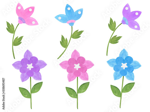 Set of stylized flowers watercolor illustration