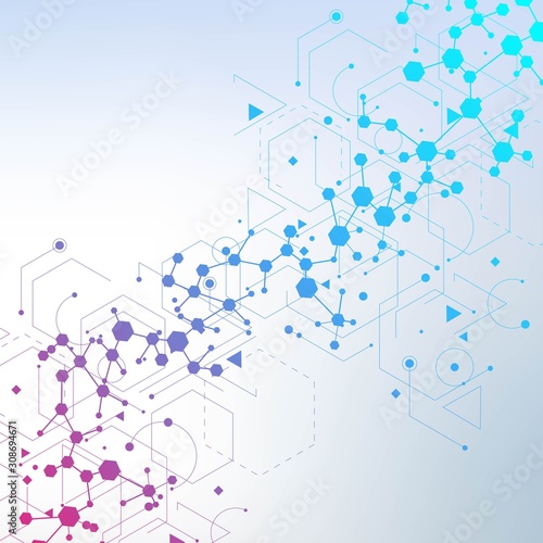 Hexagonal abstract background. Big Data Visualization. Global network connection. Medical, technology, science background. Vector illustration.