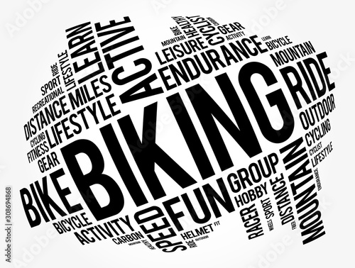 Biking word cloud collage, sport concept background