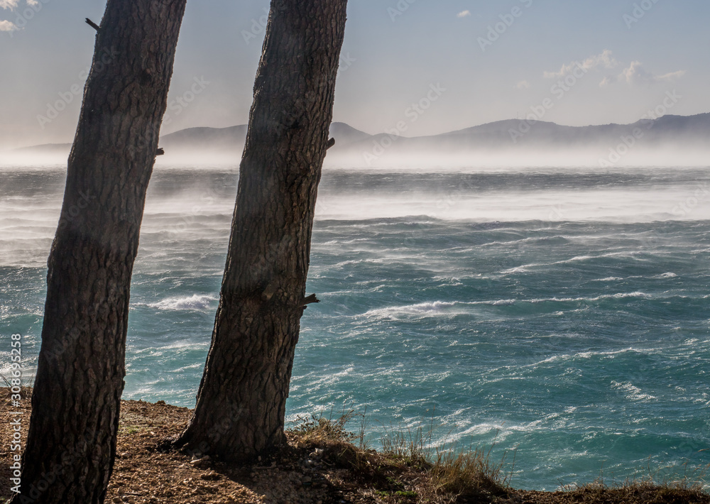 Strong bura wind, Dalmatia, Croatia Strong bura wind, Dalmatia, Croatia