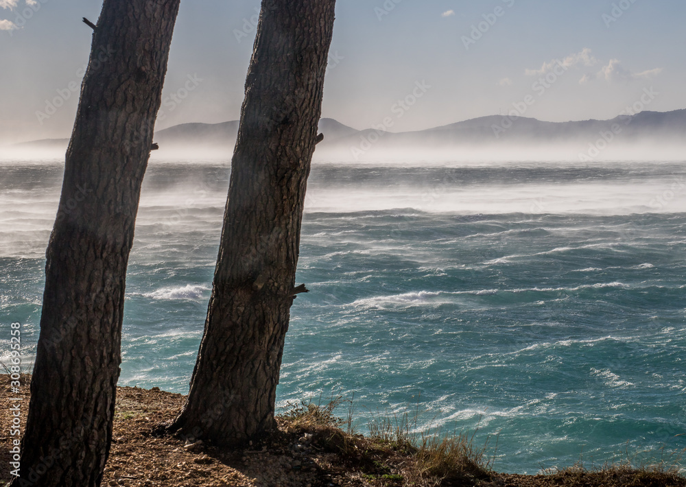 Strong bura wind, Dalmatia, Croatia