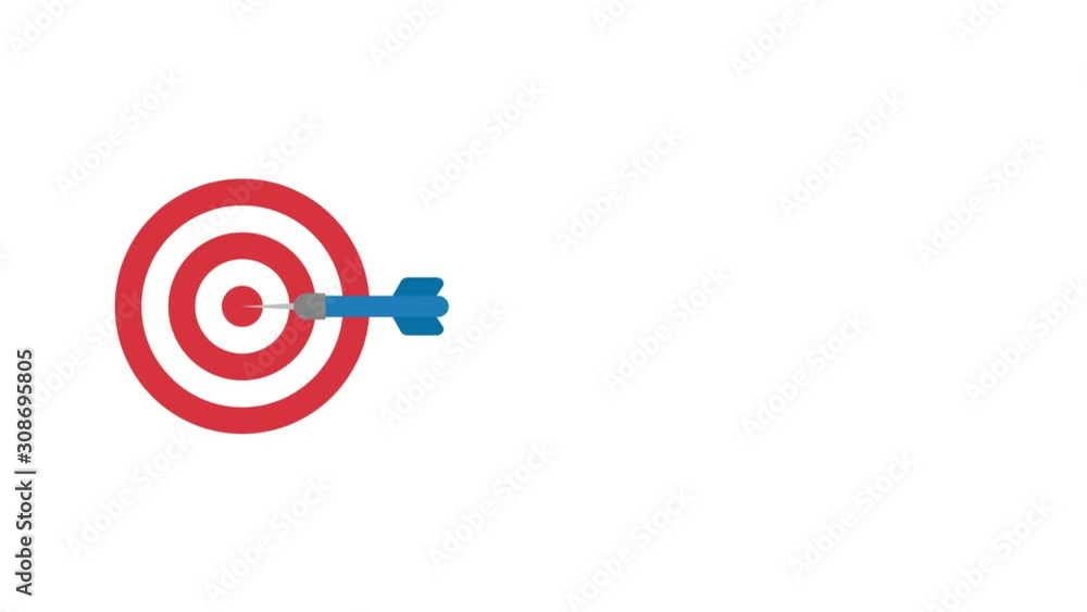 Animation of bulls eye and dart hit the target, white background. Animation of bulls eye and dart hit the target, white background.