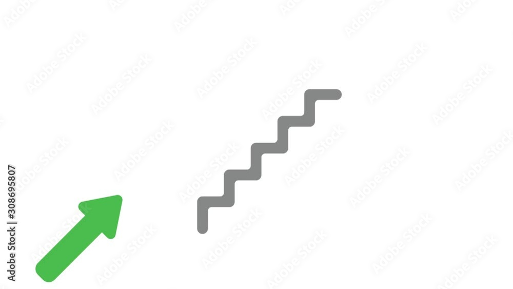 Animation of stairs with arrow moving up, white background. Animation of stairs with arrow moving up, white background.