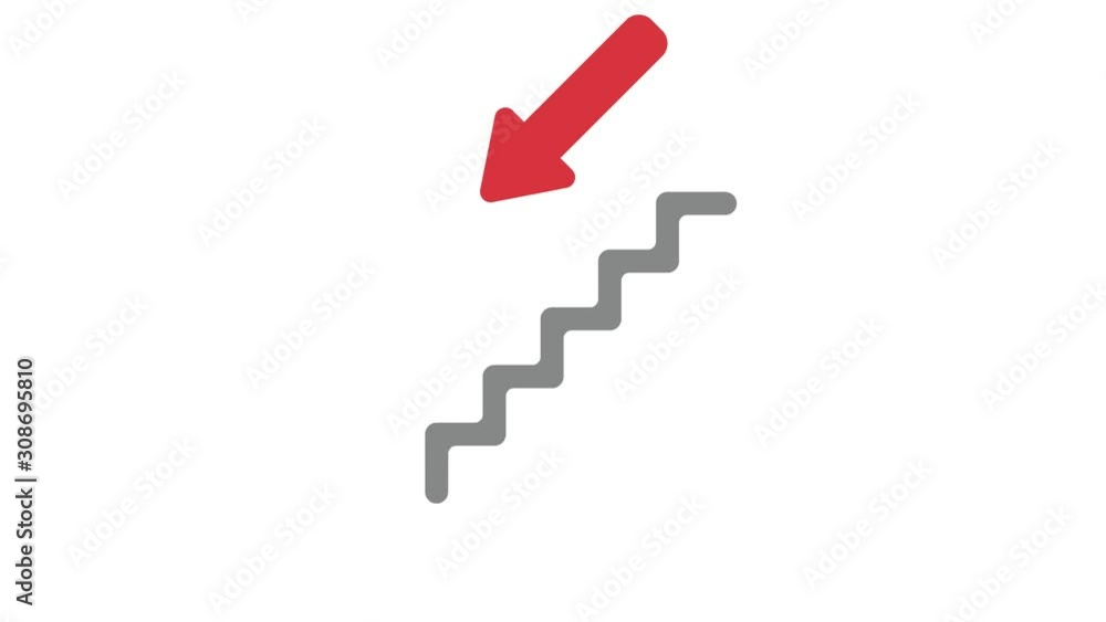 Animation of stairs with arrow moving down, white background.