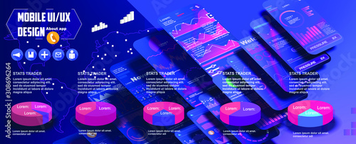 UI, UX, GUI screens fitness app and flat web icons for mobile apps, responsive website including. Web design and mobile template.