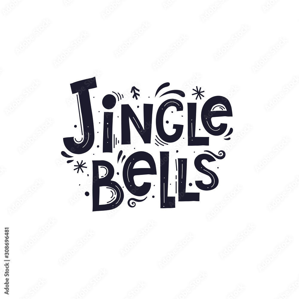 jingle bells. Christmas vector illustration with hand drawing lettering, decor elements. typography font flat style. holiday theme design for greeting cards, poster decoration jingle bells. Christmas vector illustration with hand drawing lettering, decor elements. typography font flat style. holiday theme design for greeting cards, poster decoration