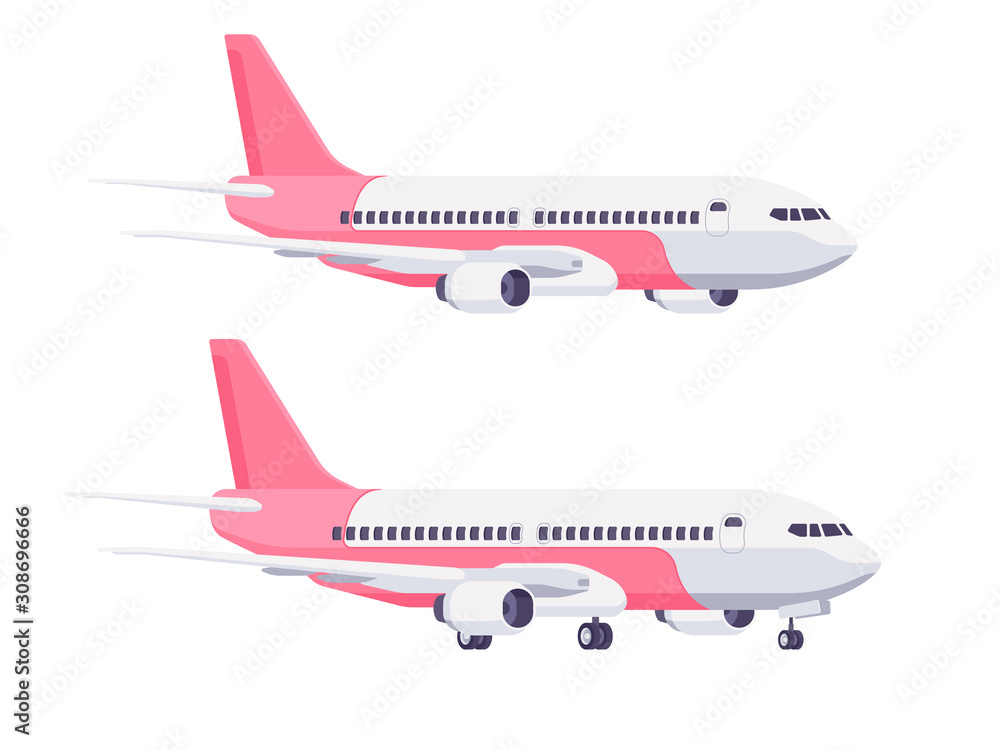 Airplane on white background. Aircraft flight travel. Flat design vector illustration