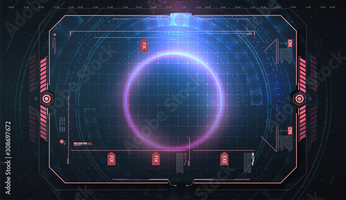 HUD, UI, GUI futuristic frame user interface screen elements. Abstract control panel layout design. Vector illustration sci fi virtual tech display