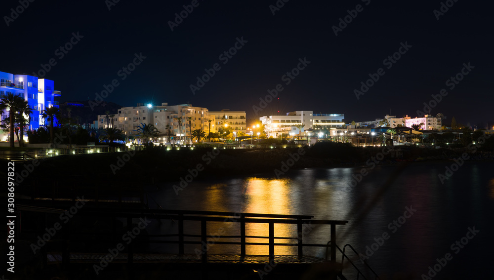Fig Tree Beach in Protaras at night. One of the popular beaches in Europe.