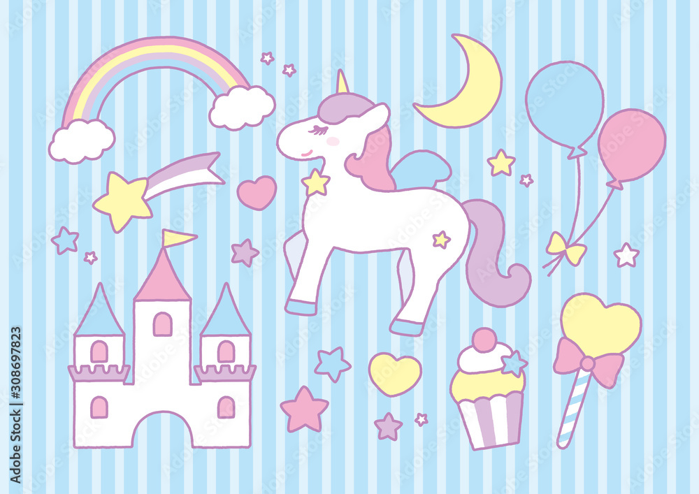 メルヘンなユニコーンやお城など Stock Vector Adobe Stock