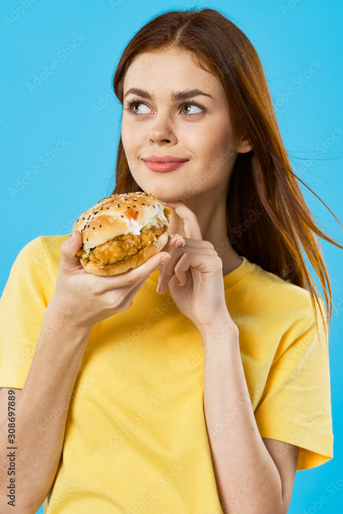 woman with hamburger