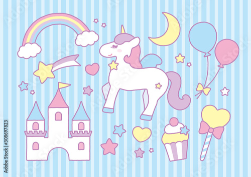 メルヘンなユニコーンやお城など Stock Vector Adobe Stock