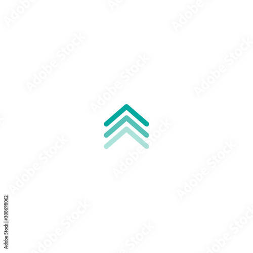 three blue arrows up icon. swipe up button. Isolated on white. Upload icon.
