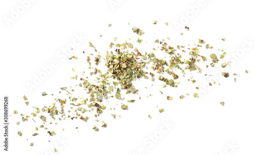 Dry marjoram leaves isolated on white background