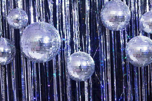 Background of several disco balls. Party concept.