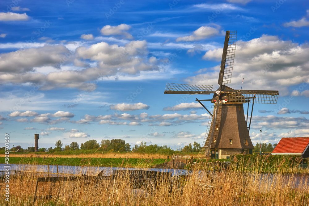 Big rural dutch windmill in Kinderdijk