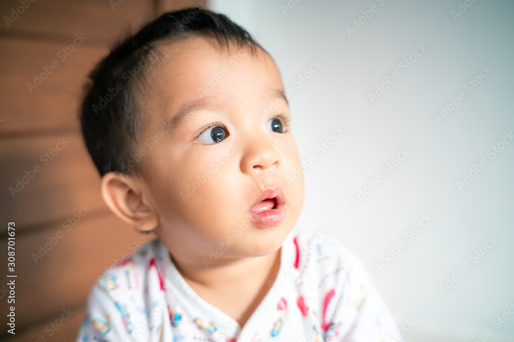 Asian baby boy was sick snot flowing from nose Asian baby boy was sick snot flowing from nose