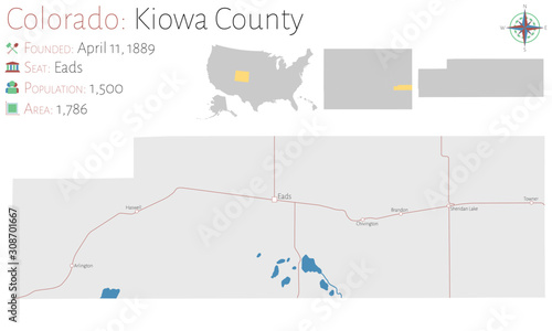 Large and detailed map of Kiowa county in Colorado, USA.
