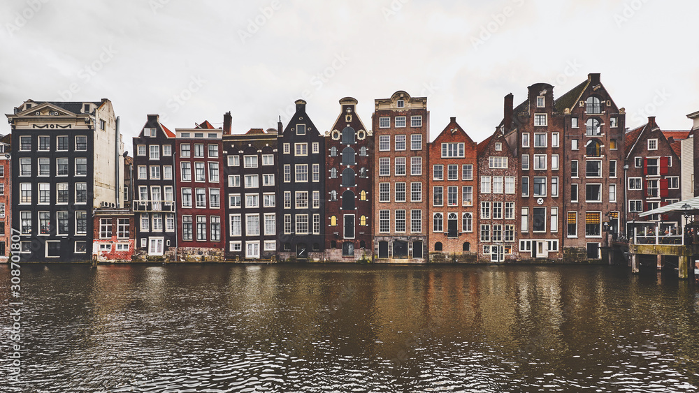 Old dutch houses in Amsterdam known as the dancing houses