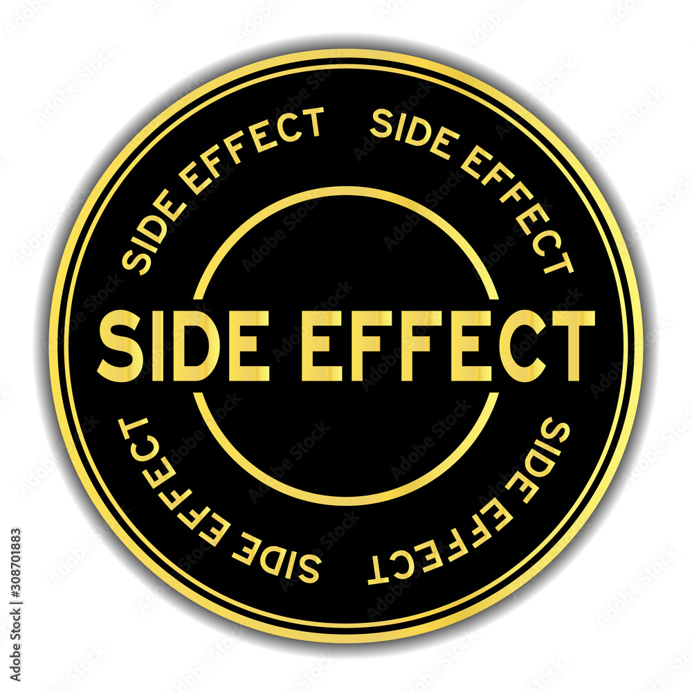 Gold color side effect word round sticker on white background
