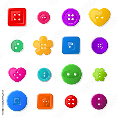 Colorful sewing buttons flat vector illustration set