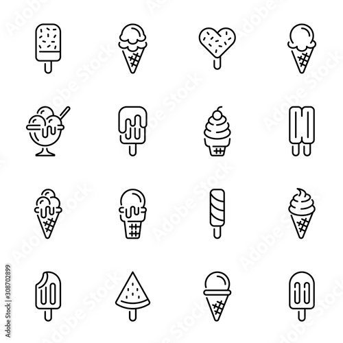 Ice cream vector thin line icons set