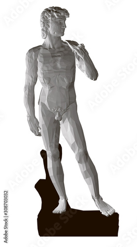Polygonal statue of David. Front view. Isolated on white background statue of David. 3D. Vector illustration