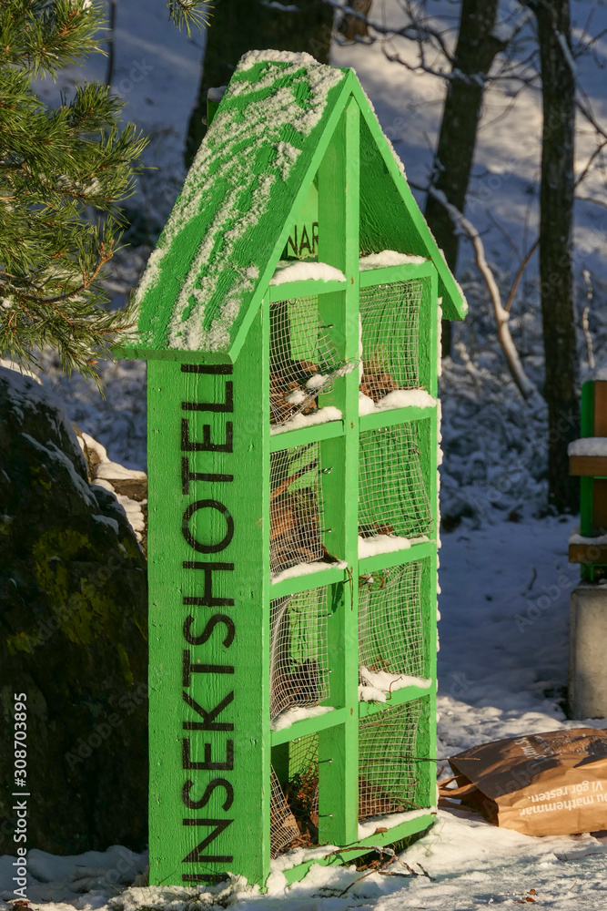 Stockholm, Sweden A so-called insect hotel or insektshotell for small insects to be studied. Stockholm, Sweden A so-called insect hotel or insektshotell for small insects to be studied.