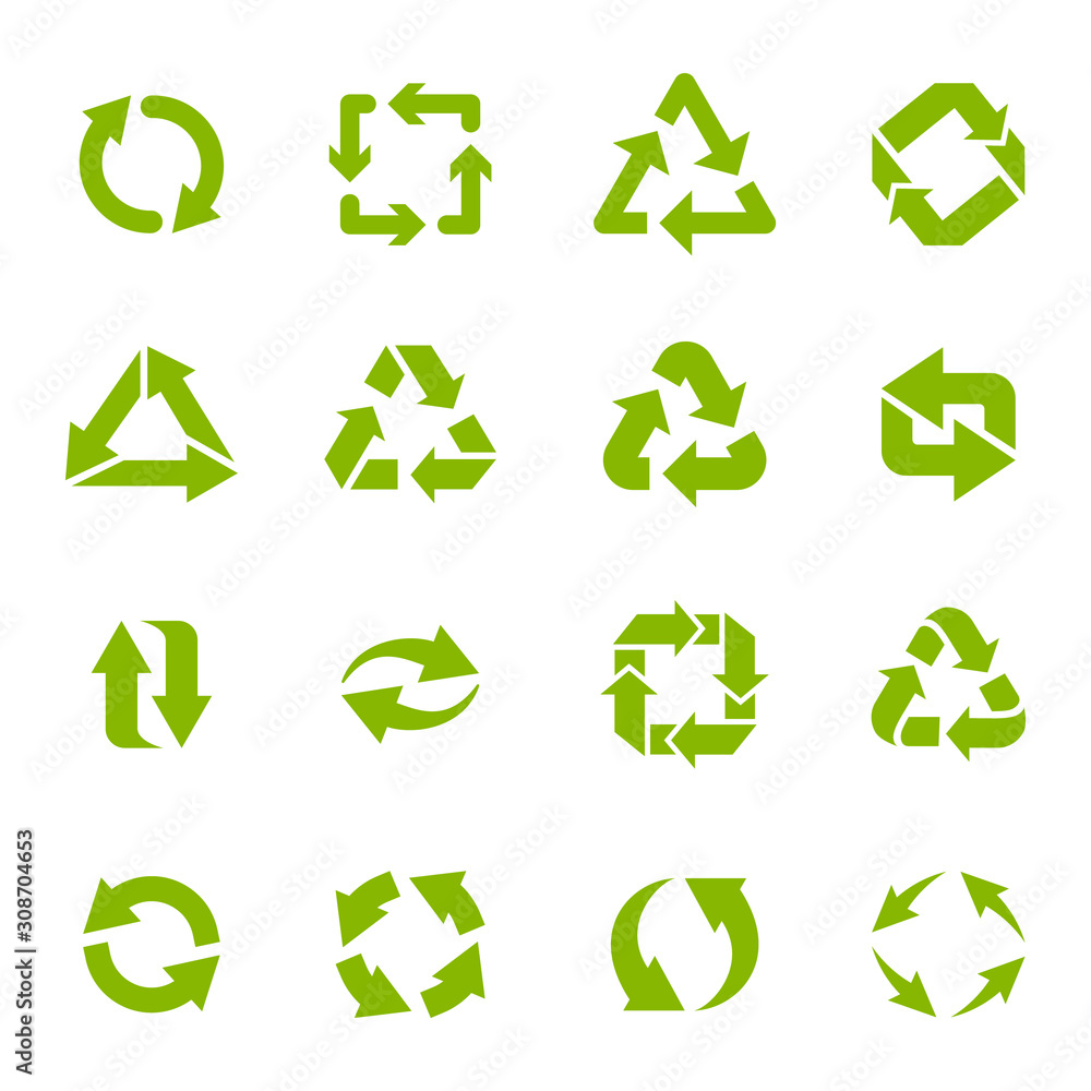 Recycle arrows. Garbage circular, triangle and square recycling icons