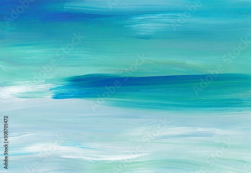 Abstract oil painting background texture. Blue, turquoise and white brush strokes on paper. Beautiful soft overlay. 