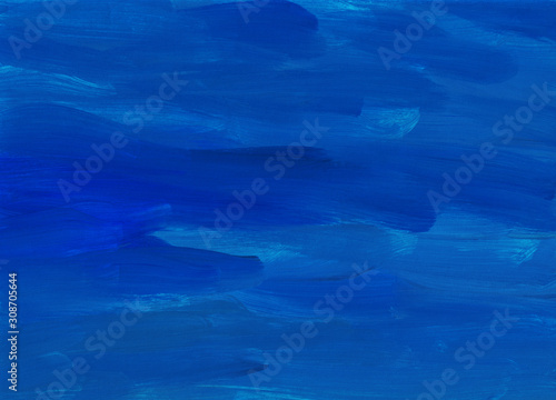 Abstract cobalt blue background painting texture. Oil brush strokes on paper. 