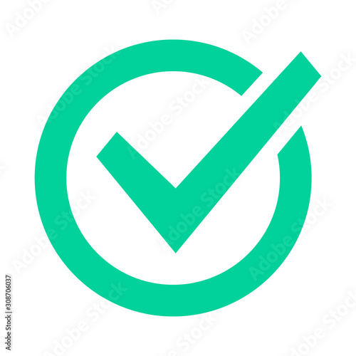 Check mark sign. Checklist green marking logo, check web pictogram, positive checked confirm and accept okey mark. Circle confirmation success sign vector icon. Approval. Tick symbol. Correct choice