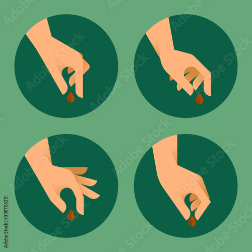 Human hands planted seeds in various gestures. Gardening concept. Charity, donation metaphor. Creative flat style vector illustration 