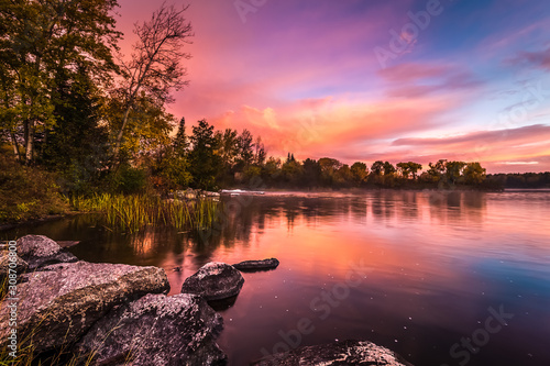 A colorful autumn morning at Canyon Lake in Northwest Ontario, Canada.