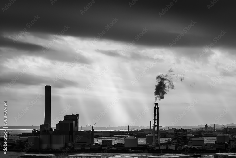 industrial zone in black and white