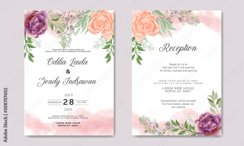 wedding invitation with beautiful and elegant floral templates