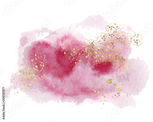 Watercolor abstract splash Color painting texture. Pink background