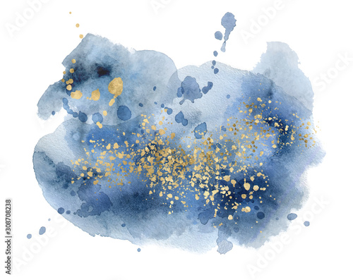 Watercolor abstract splash Color painting texture. Blue background