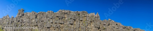 Panoramic picture of cliffs in Thingvellir national park on Iceland
