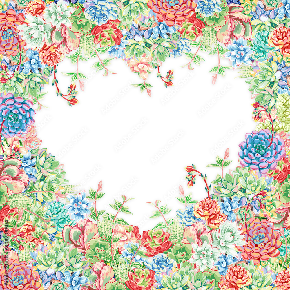 Fototapeta premium Set of high quality hand painted elements for your design with succulent plants.Perfect for your project,wedding,greeting card,photos,blogs,wreaths,pattern and more