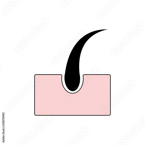 Hair follicle growing out of the skin. Icon, logo, emblem. Flat isolated vector illustration.